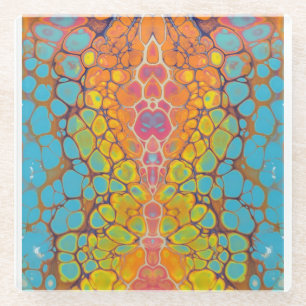 Paint Pour Teal Yellow Orange Morning Glory Glass Coaster