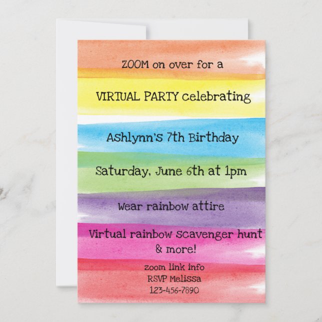 Paint Rainbow Virtual Birthday Invitation (Front)