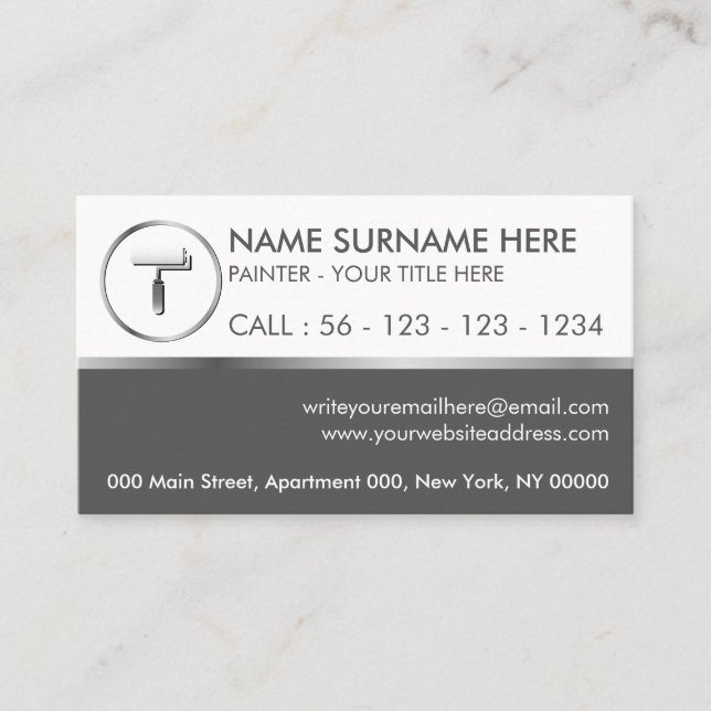 Paint Roller Grey Circle Simple Business Card (Front)