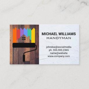 Paint Roller   Handyman   Wood   Spackled Wall Business Card
