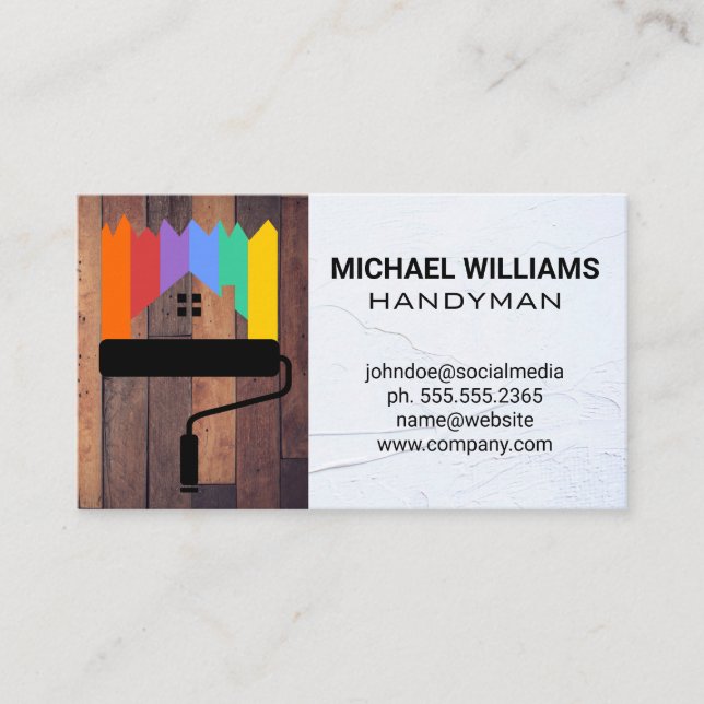 Paint Roller | Handyman | Wood | Spackled Wall Business Card (Front)