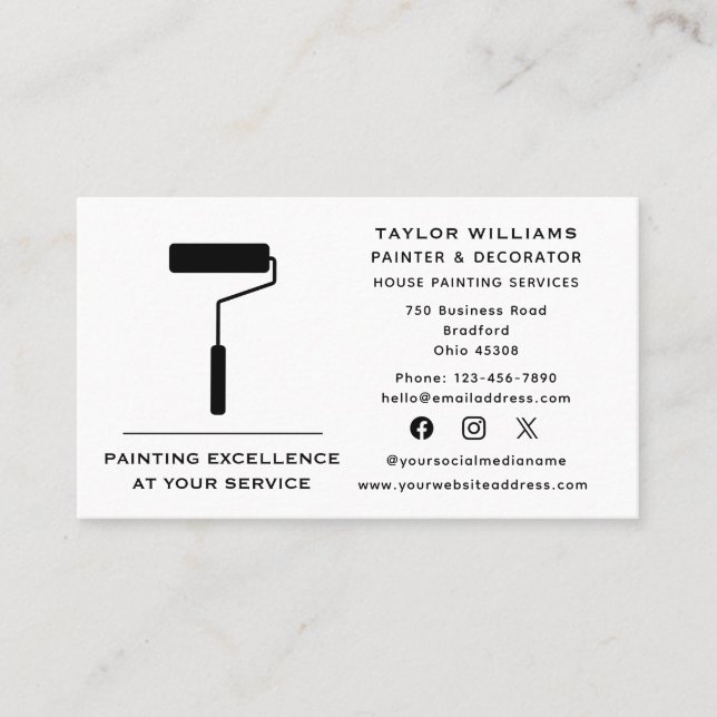 Paint Roller House Painting Services Social Media Business Card (Front)