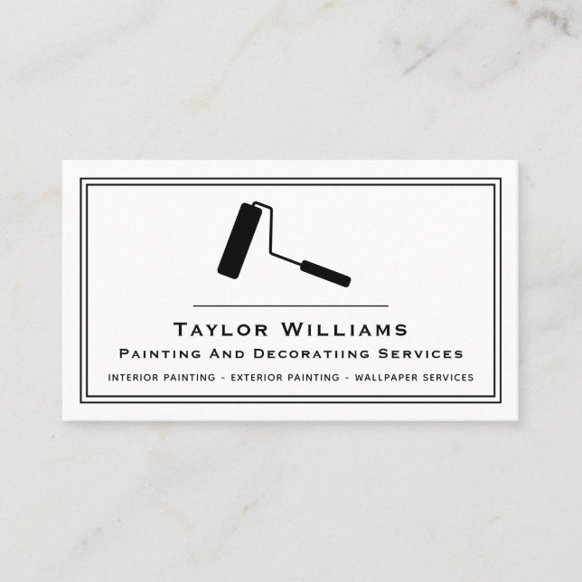 Paint Roller Painting Services Painter Black White Business Card (Front)