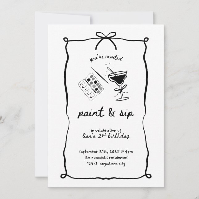 Paint & Sip 21st Birthday Invitation Template (Front)