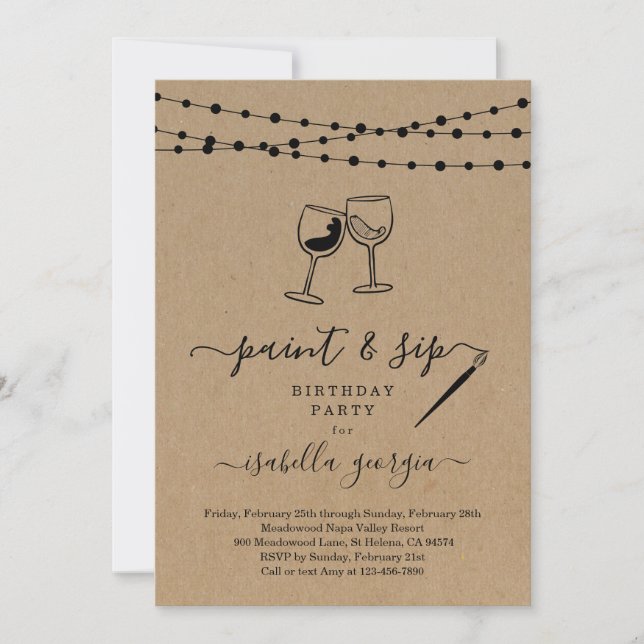 Paint & Sip Birthday, Bachelorette, Bridal Shower Invitation (Front)