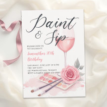 Paint Sip Wine Party Blush Pink Rose 30th Birthday