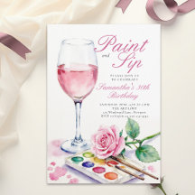 Paint Sip Wine Party Rose Floral 30th Birthday