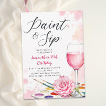 Paint Sip Wine Party Watercolor Rose 30th Birthday