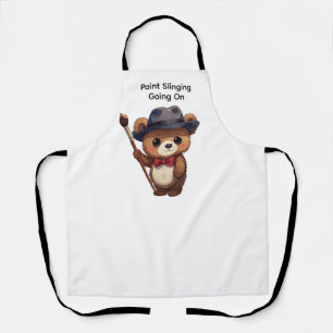 Paint Slinging Going On Cute Teddy Bear Artist Apron