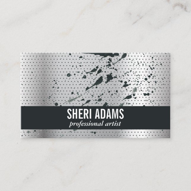 Paint Spatter | Perforated Metal Background Business Card (Front)