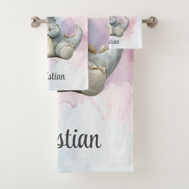 Paint Splash Adorable Dinosaur Baby Shower Gift Bath Towel Set (Insitu)