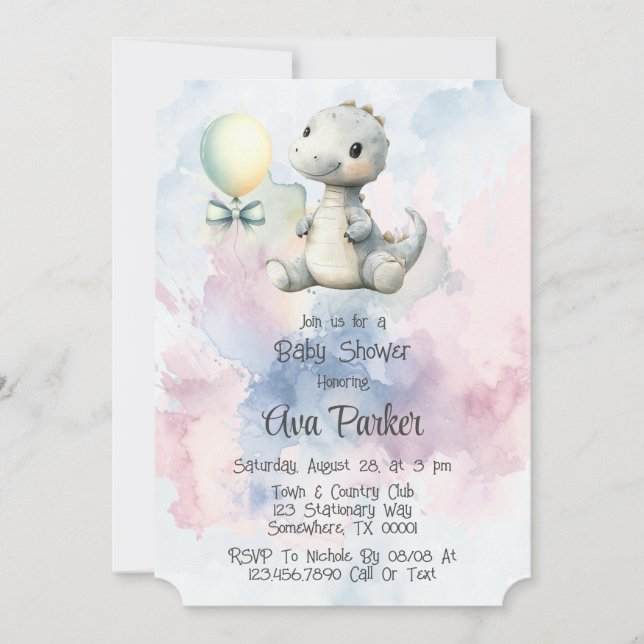 Paint Splash Adorable Dinosaur Baby Shower Invitation (Front)