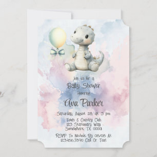 Paint Splash Adorable Dinosaur Baby Shower Invitation