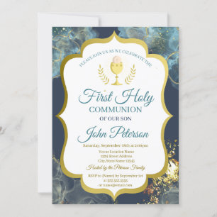 Paint Splash,Chalice Gold First Holy Communion Invitation