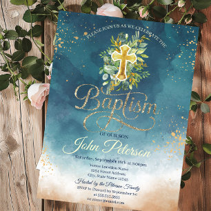 Paint Splash  Floral Cross Baptism Invitation