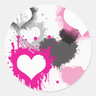 Paint Splash Heart Pattern Round Stickers