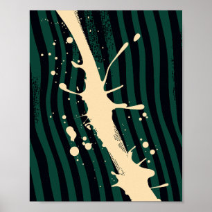 Paint Splash on Green and Black Wavy Background Poster