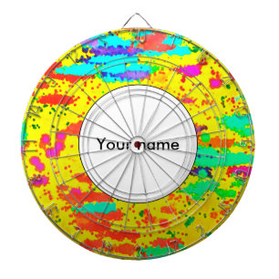 Paint splashes on a yellow background dartboard