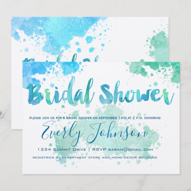 Paint Splat Watercolor Bridal Shower Invitations (Front/Back)