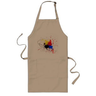 Paint Splatter Art Black Blue Red Yellow Long Apron