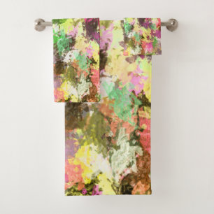Paint Splatter Autumn Colour Leaves Abstract Bath Towel Set