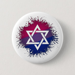 Paint Splatter Bisexual Pride Star of David Symbol 6 Cm Round Badge