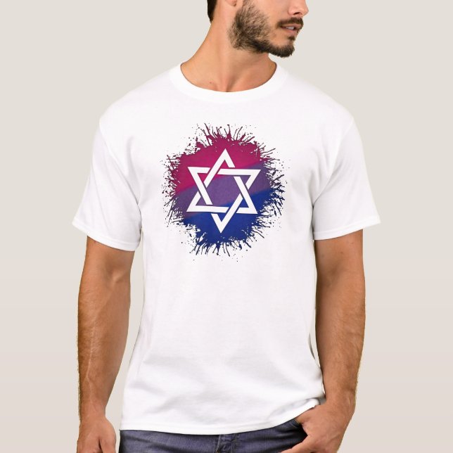 Paint Splatter Bisexual Pride Star of David Symbol T-Shirt (Front)