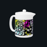 Paint Splatter Black White Geometric Doodle Bright<br><div class="desc">Show off your unique,  whimsical style with this tea pot created from my original geometric art with doodles of stripes,  dots,  circles,  abstract flowers,  and other fun shapes with bold splashes of paint in bright yellow,  blue,  purple,  and pink splattered here and there.</div>