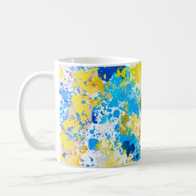 Paint Splatter Blue and Yellow Coffee Mug (Left)