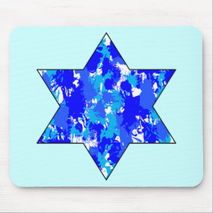 Paint Splatter Blue Jewish Star Mouse Mat