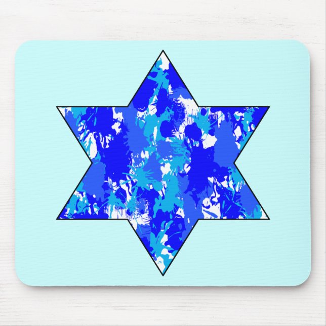Paint Splatter Blue Jewish Star Mouse Mat (Front)