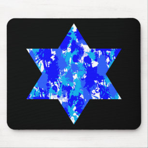 Paint Splatter Blue Jewish Star Mouse Mat