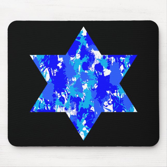 Paint Splatter Blue Jewish Star Mouse Mat (Front)