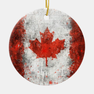 Paint Splatter Canadian Flag Ceramic Tree Decoration