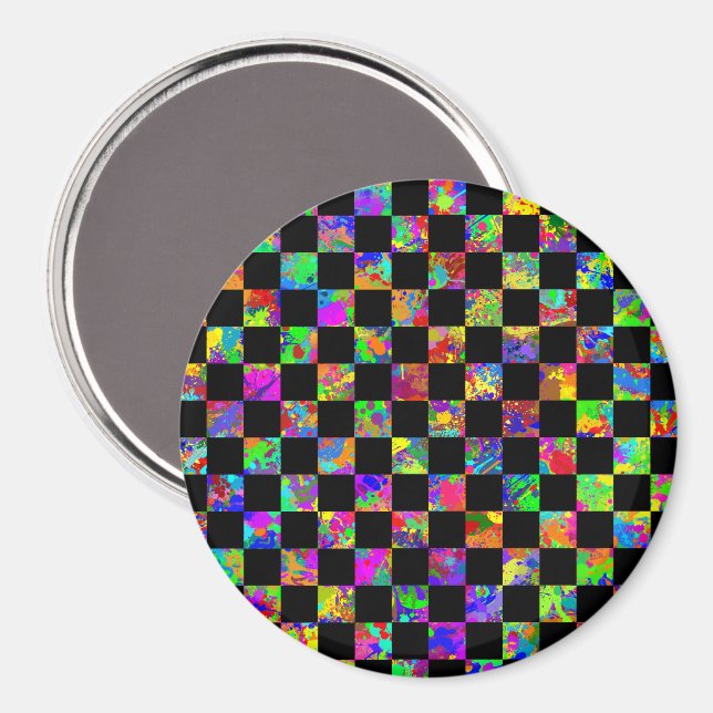 Paint Splatter Chequered Board Pattern  Magnet (Front/Back)