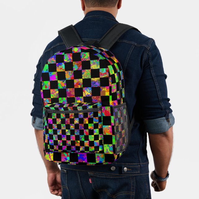 Paint Splatter Chequered Board Pattern  Printed Backpack (Insitu (Model))
