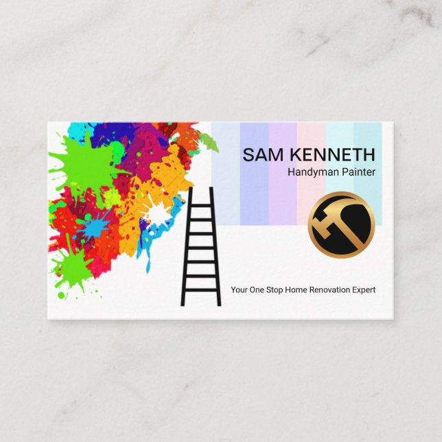 Paint Splatter Colourful Painted Wall Handyman Business Card (Front)