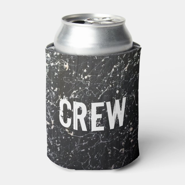 Paint Splatter CREW | Charcoal and White Can Cooler (Can Front)