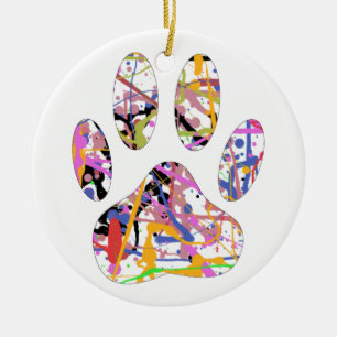 Paint Splatter Dog Paw Print Ceramic Tree Decoration
