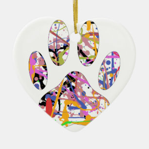 Paint Splatter Dog Paw Print Ceramic Tree Decoration