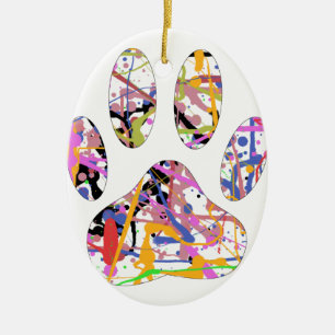 Paint Splatter Dog Paw Print Ceramic Tree Decoration
