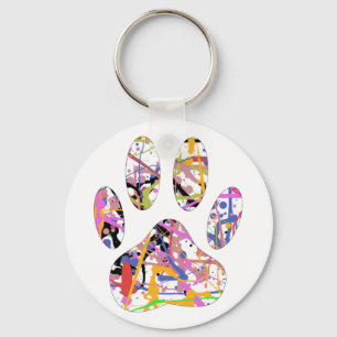 Paint Splatter Dog Paw Print Key Ring