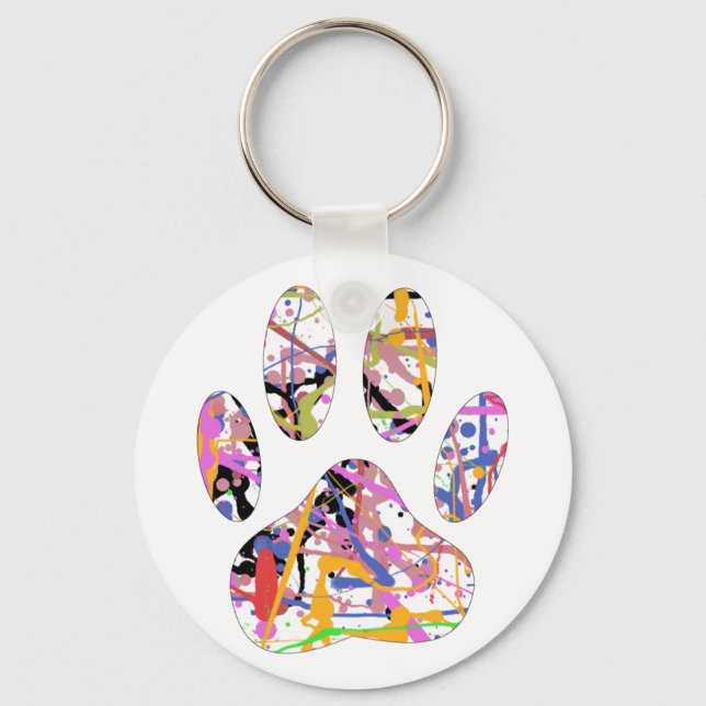 Paint Splatter Dog Paw Print Key Ring (Front)