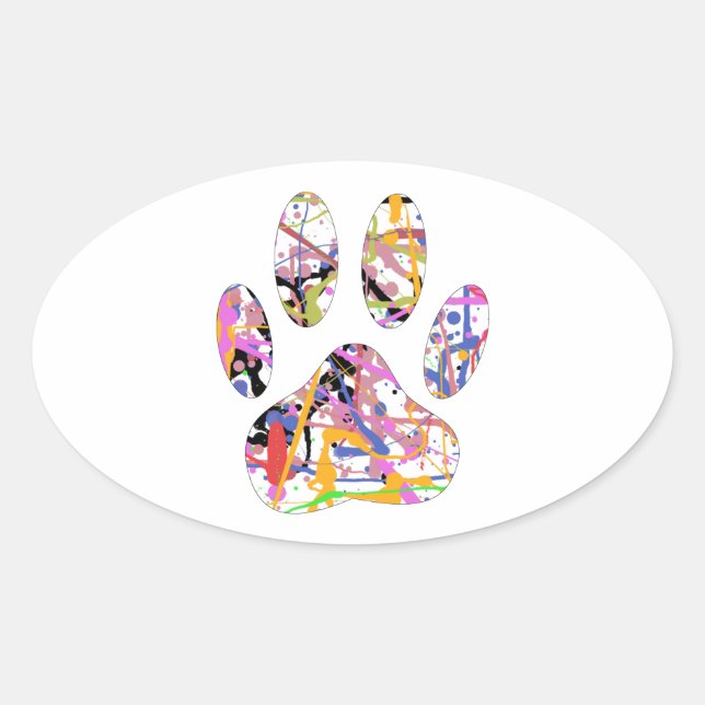 Paint Splatter Dog Paw Print Oval Sticker (Front)
