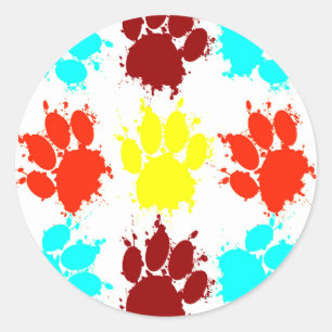Paint Splatter Dog Paw Print Pattern Classic Round Sticker