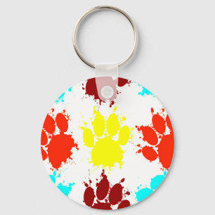 Paint Splatter Dog Paw Print Pattern Keychain