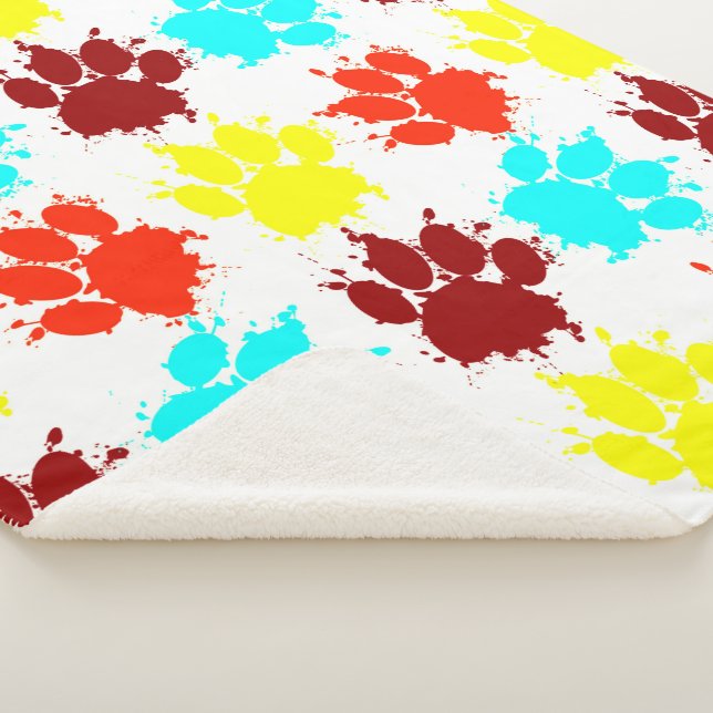 Paint Splatter Dog Paw Print Pattern Sherpa Blanket (3/4)