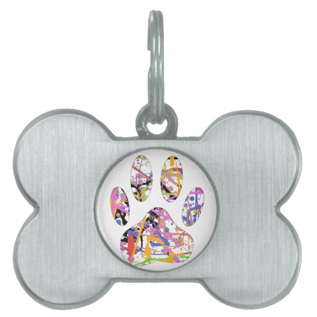 Paint Splatter Dog Paw Print Pet ID Tag (Front)