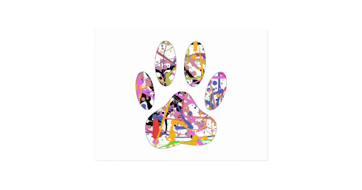 Paint Splatter Dog Paw Print Postcard | Zazzle.co.uk