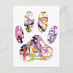 Paint Splatter Dog Paw Print Postcard